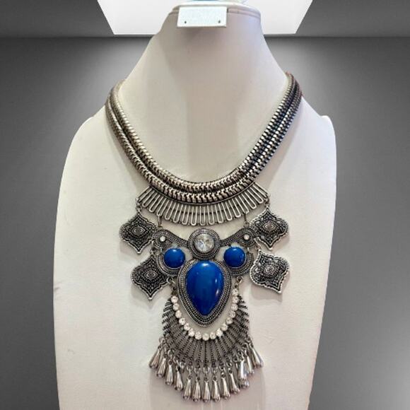 Statement Boho Ethnic Tribal Silver Tone Necklace - Picture 8 of 10